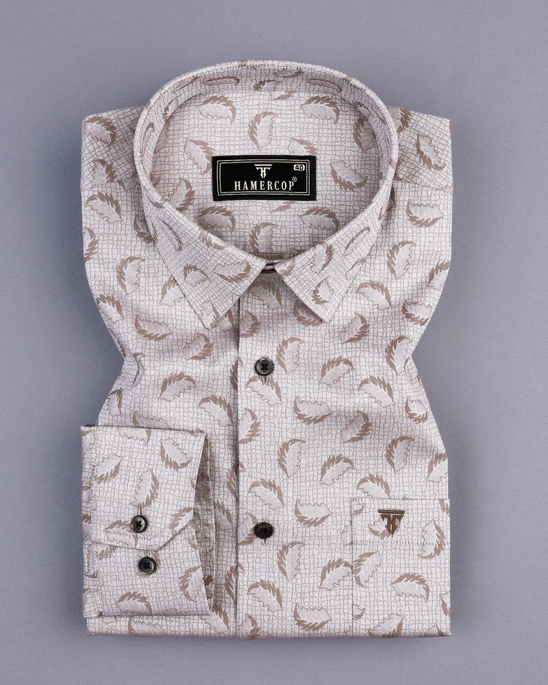 Cream Dry Leaf Jacquard Textured Premium Cotton Shirt