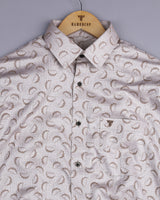 Cream Dry Leaf Jacquard Textured Premium Cotton Shirt