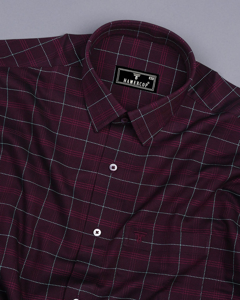 Rosewood Maroon With SkyBlue Thread Check Dobby Cotton Shirt