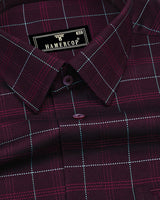 Rosewood Maroon With SkyBlue Thread Check Dobby Cotton Shirt