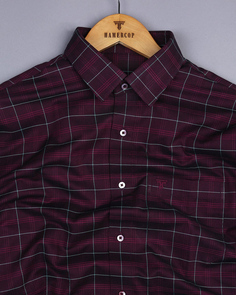 Rosewood Maroon With SkyBlue Thread Check Dobby Cotton Shirt