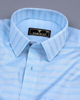 Scuba Blue Weft Stripe Dobby Cotton Formal Shirt