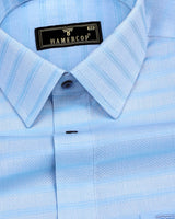 Scuba Blue Weft Stripe Dobby Cotton Formal Shirt