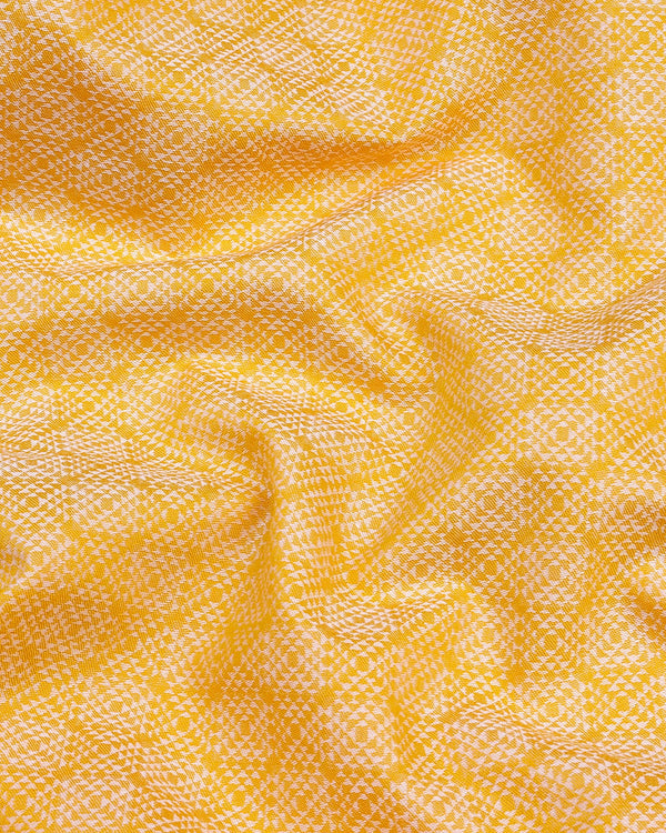 Pastel Yellow Jacquard Pattern Dobby Cotton Shirt