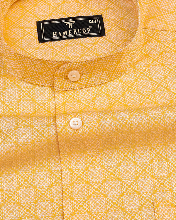 Pastel Yellow Jacquard Pattern Dobby Cotton Shirt