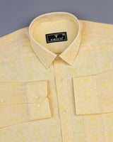 Bright Yellow Hexagon Printed Jacquard Premium Cotton Shirt