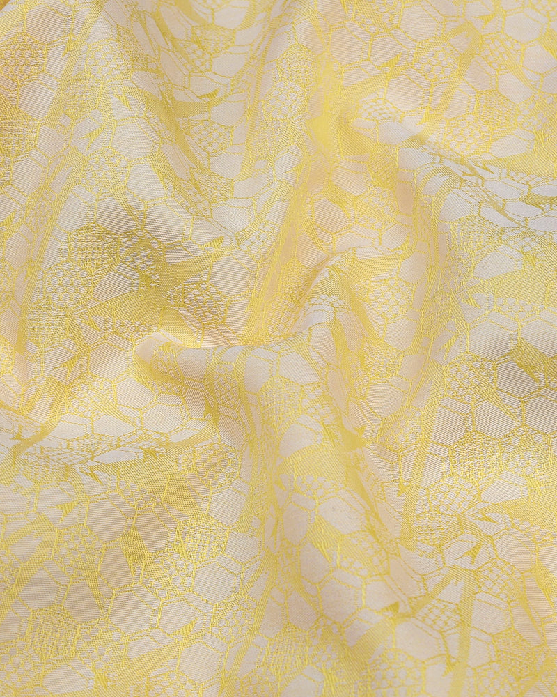 Bright Yellow Hexagon Printed Jacquard Premium Cotton Shirt