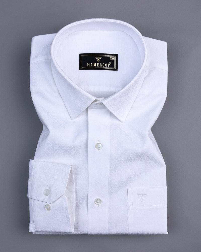 Cacino White Dobby Textured Jacquard Cotton Shirt