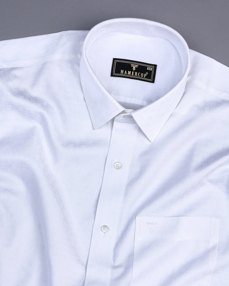 Cacino White Dobby Textured Jacquard Cotton Shirt
