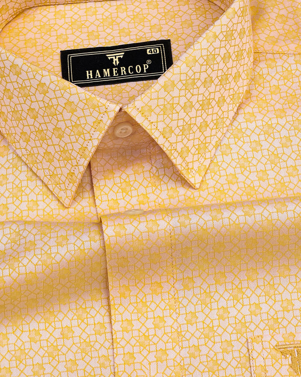 Cacino Yellow Dobby Textured Jacquard Cotton Shirt