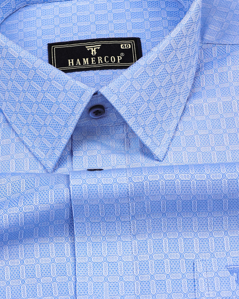 Edison SkyBlue Jacquard Square Pattern Dobby Cotton Shirt