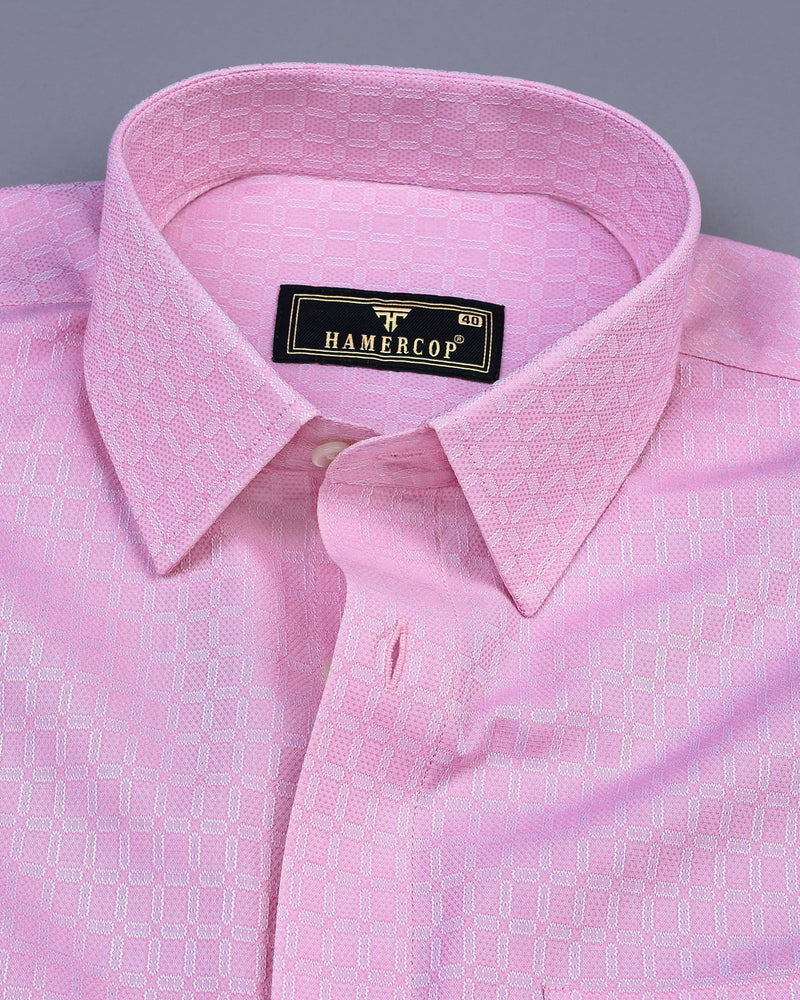 Edison Pink Jacquard Square Pattern Dobby Cotton Shirt