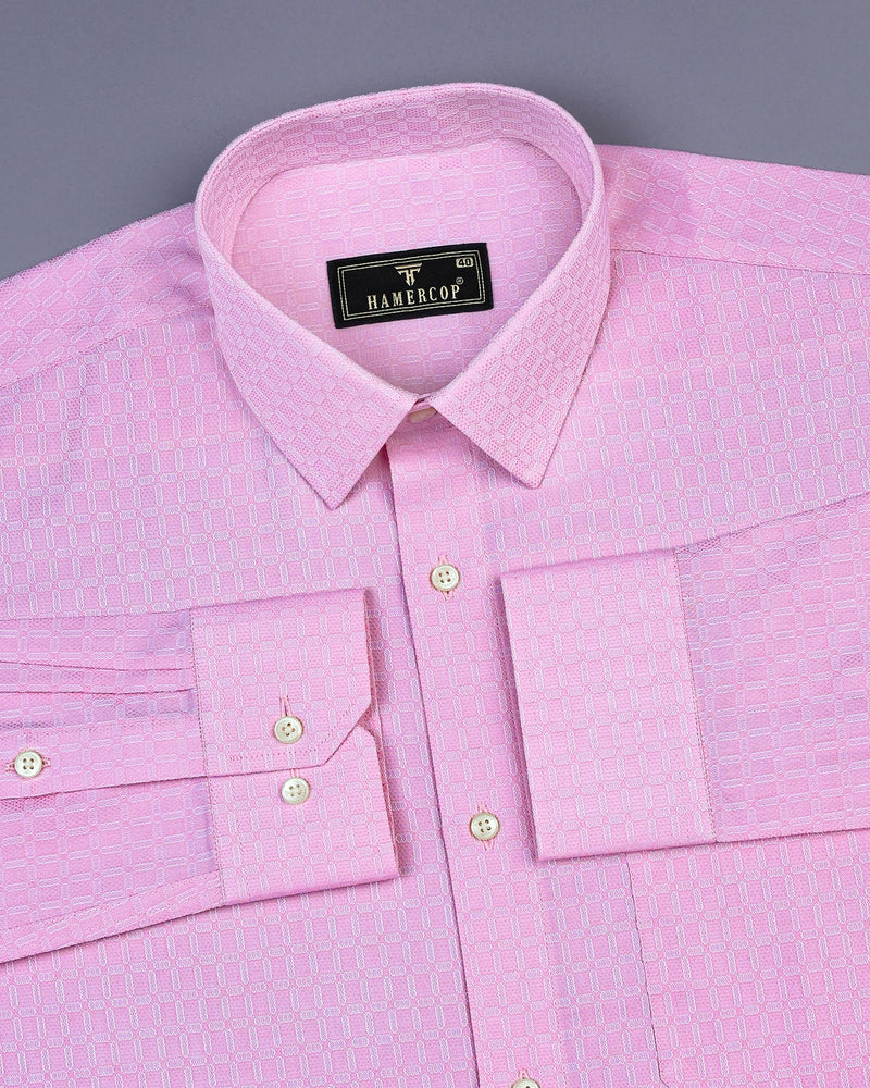 Edison Pink Jacquard Square Pattern Dobby Cotton Shirt