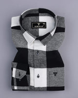 Black With White Plaid Flannel Broad Check Cotton Shirt