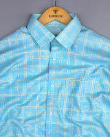 Aqua Blue Jacquard Patterned Premium Cotton Shirt