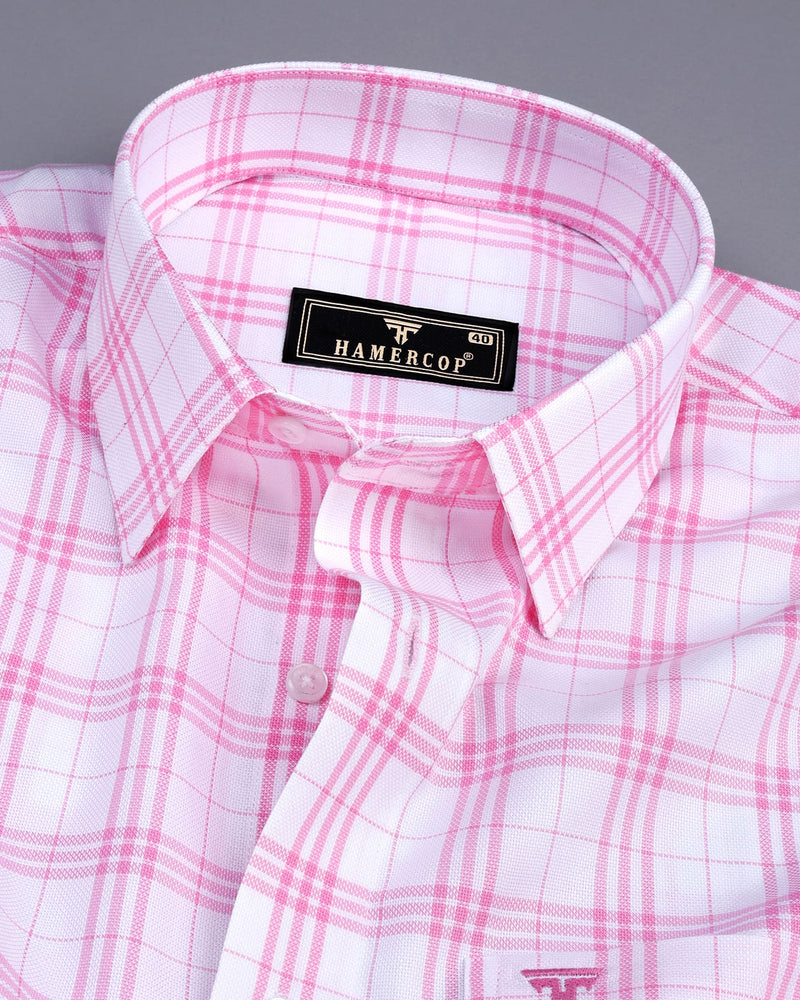 Peony Pink With White Check Dobby Cotton Shirt
