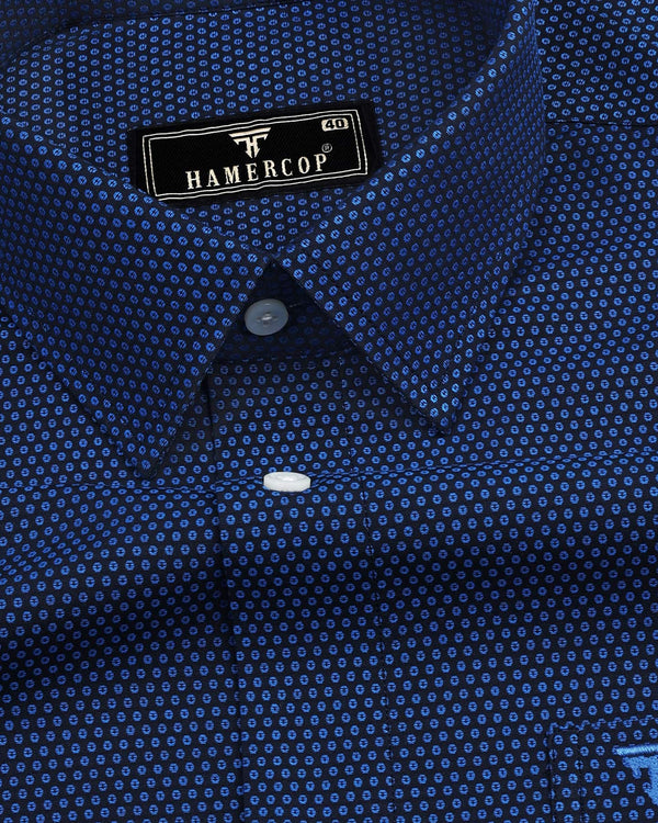 Blue Polka Dot With NavyBlue Jacquard Cotton Shirt