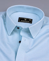 Light SkyBlue Polka Dot With White Jacquard Cotton Shirt