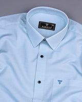 Light SkyBlue Polka Dot With White Jacquard Cotton Shirt