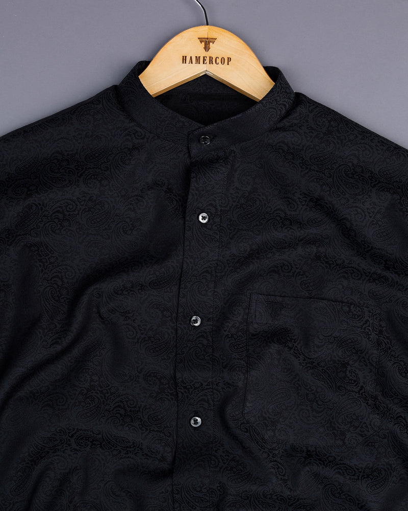 Ebony Black Jacquard Paisley Dobby Cotton Shirt