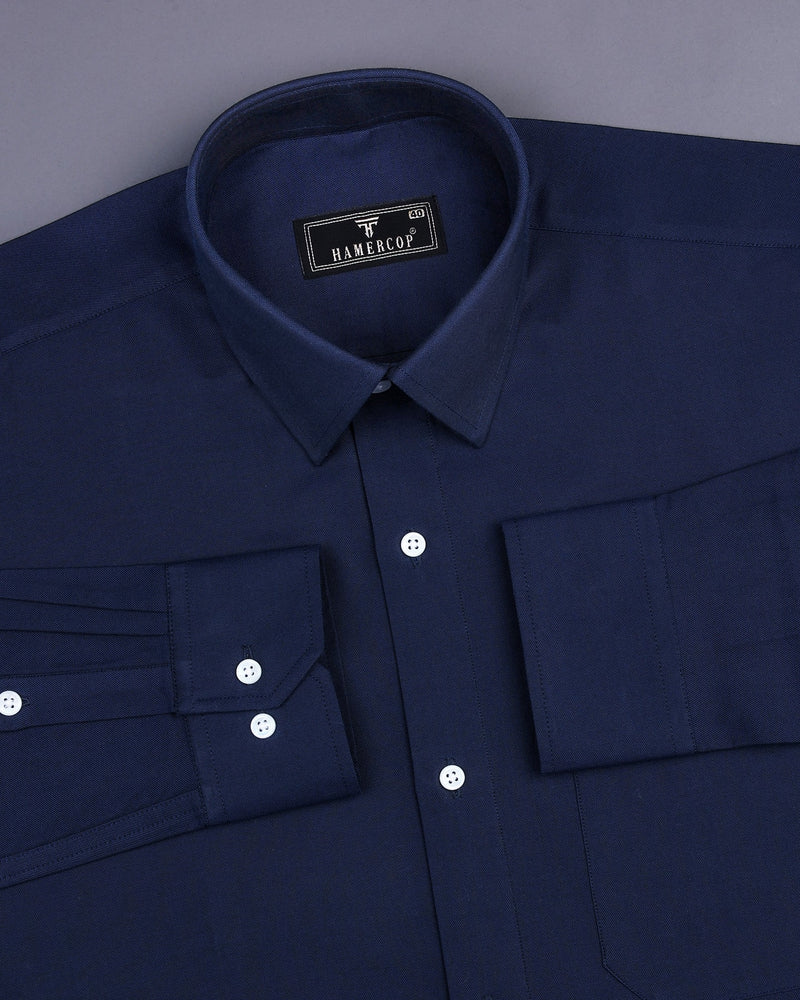 Hapton NavyBlue Oxford Solid Cotton Shirt