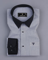 Veflon Black With White Pencil Stripe Designer Cotton Shirt
