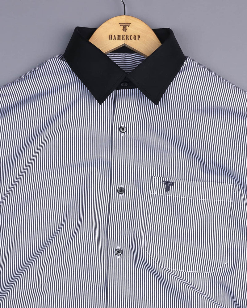 Veflon Black With White Pencil Stripe Designer Cotton Shirt