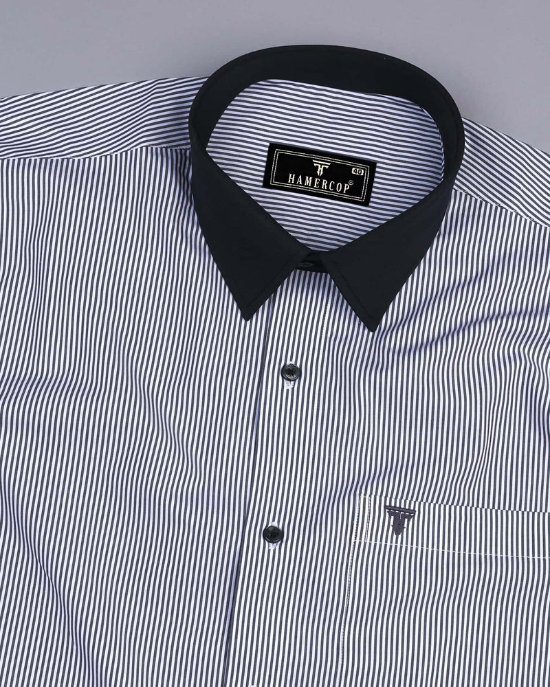 Veflon Black With White Pencil Stripe Designer Cotton Shirt