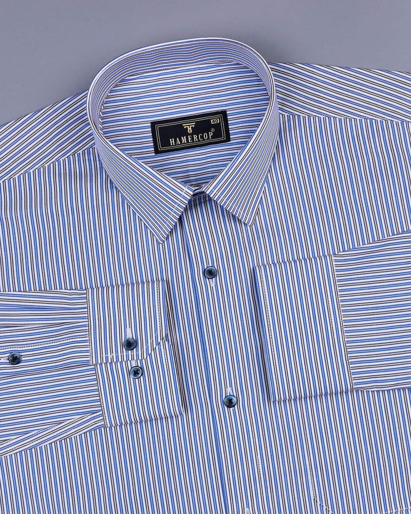 Blue And Black Business Stripe Formal Cotton Shirt