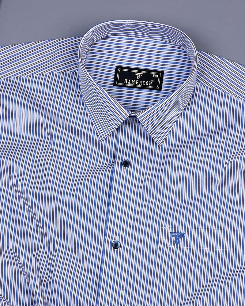 Blue And Black Business Stripe Formal Cotton Shirt
