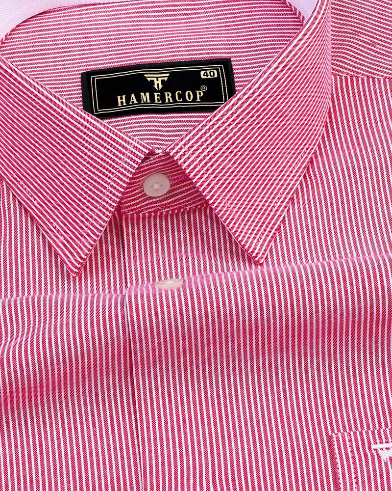 Ruby Pink With White Pencil Stripe Oxford Cotton Shirt