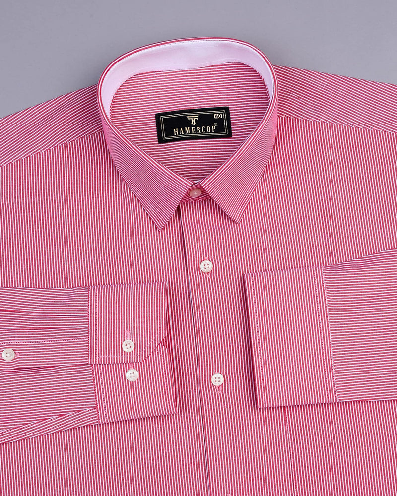 Ruby Pink With White Pencil Stripe Oxford Cotton Shirt