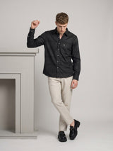 Black With Sliver Dobby Gamming Wrex Weft Stripe Cotton Shirt