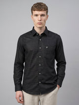 Black With Sliver Dobby Gamming Wrex Weft Stripe Cotton Shirt
