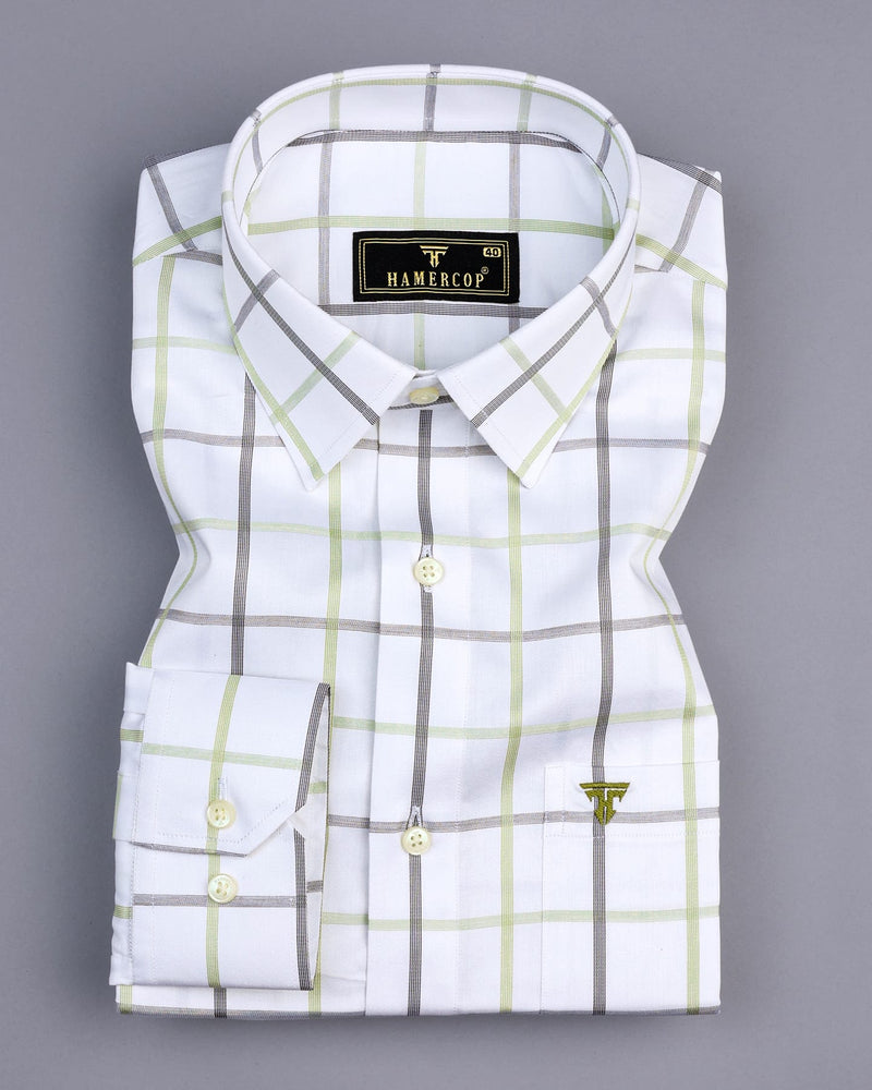 Swan White With Gray And Green Check Gizza Cotton Shirt