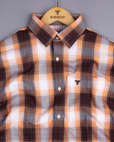 Delta Orange With Brown Multi Check Formal Cotton Shirt