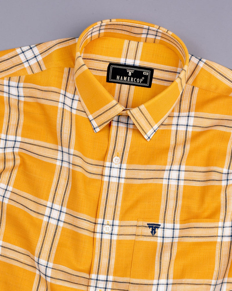 Mineral Yellow With Blue Check Amsler Cotton Shirt