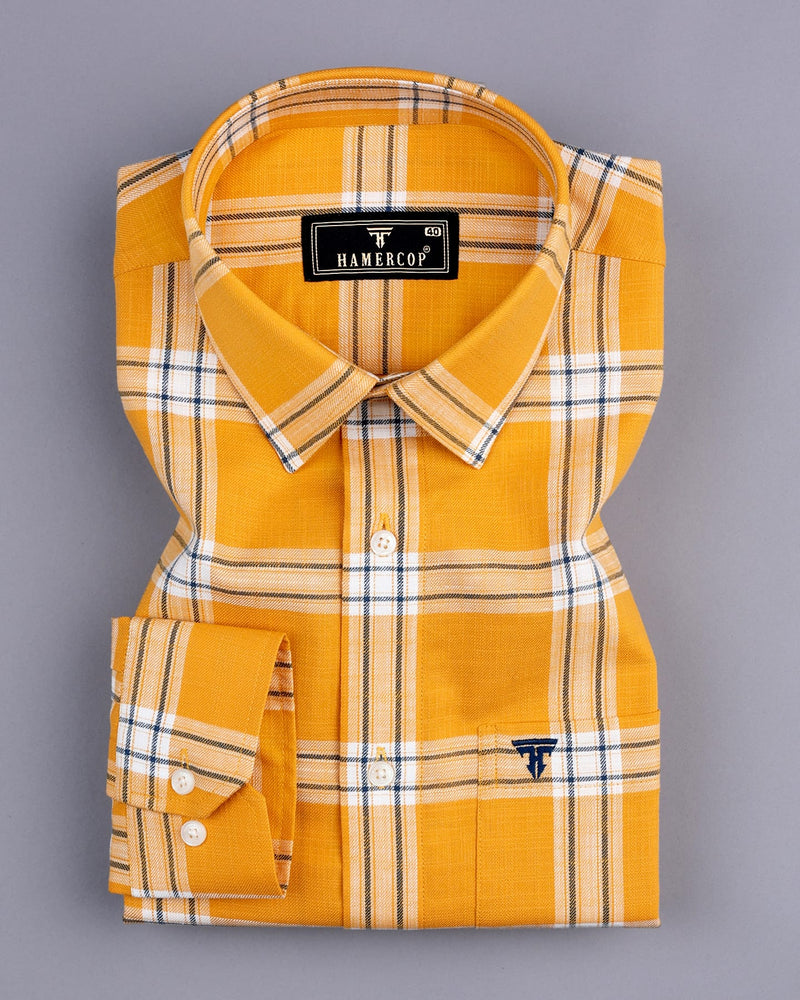 Mineral Yellow With Blue Check Amsler Cotton Shirt