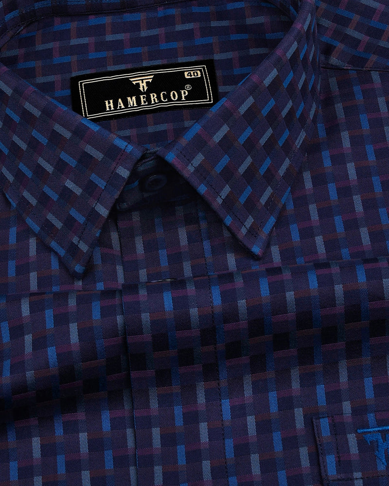 Cadmium Blue Designer Check Premium Cotton Formal Shirt