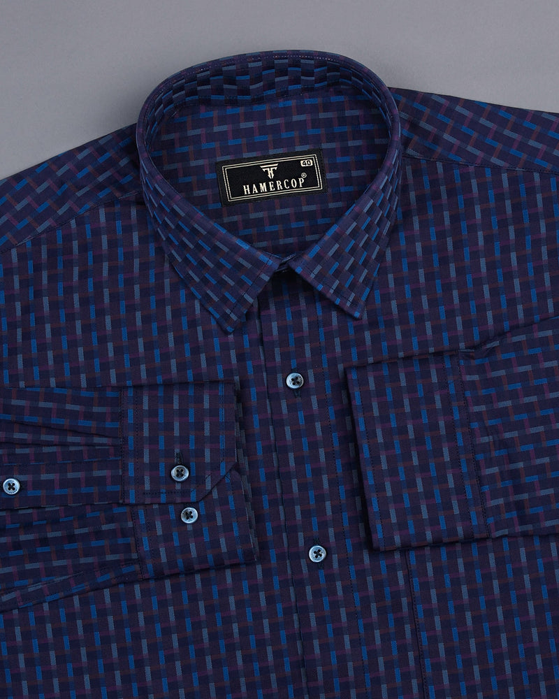 Cadmium Blue Designer Check Premium Cotton Formal Shirt