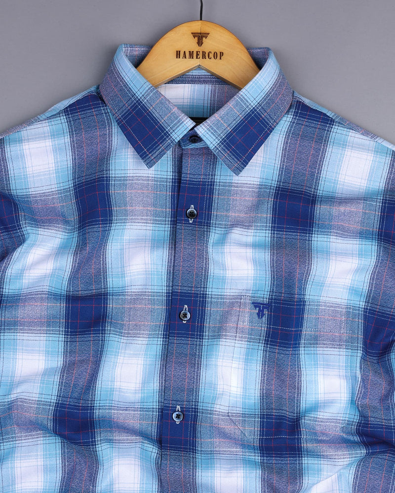 Delta Blue With SkyBlue Multi Check Formal Cotton Shirt