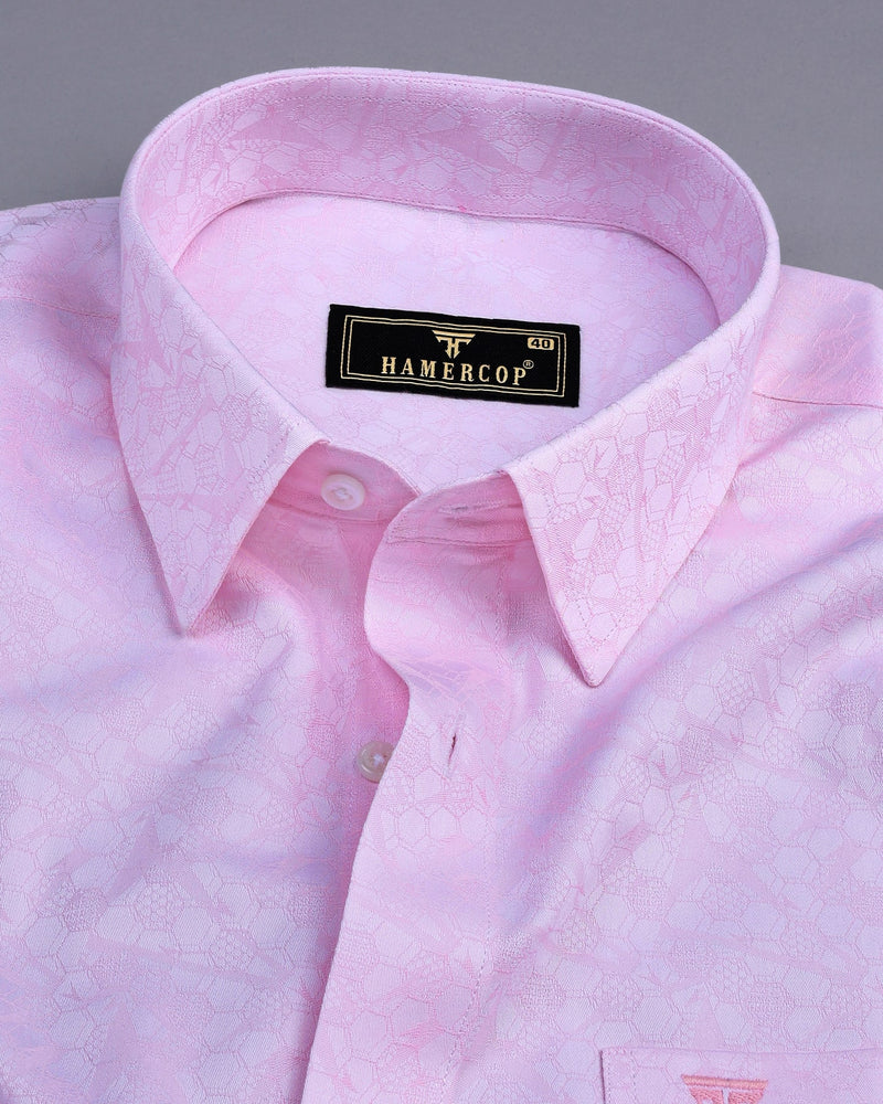 Light Pink Hexagon Printed Jacquard Premium Cotton Shirt