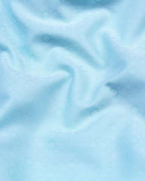Sky Cyan Blue Jacquard Texture Premium Cotton Shirt