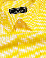 Lemon Yellow Yarn Dyed Small Check Cotton Shirt