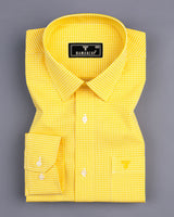 Lemon Yellow Yarn Dyed Small Check Cotton Shirt