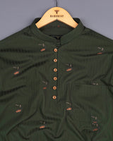 Calico Green Jacquard Printed Self Stripe Cotton Shirt Style Kurta