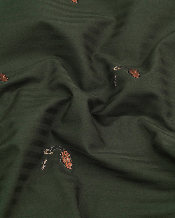 Calico Green Jacquard Printed Self Stripe Cotton Shirt Style Kurta
