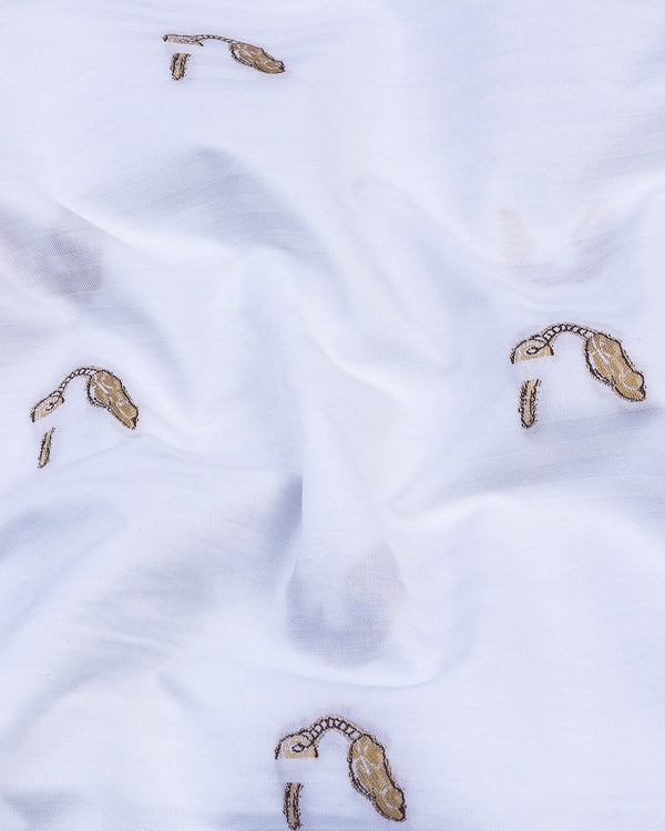 Calico Brown Jacquard Printed With White Self Stripe Cotton Shirt