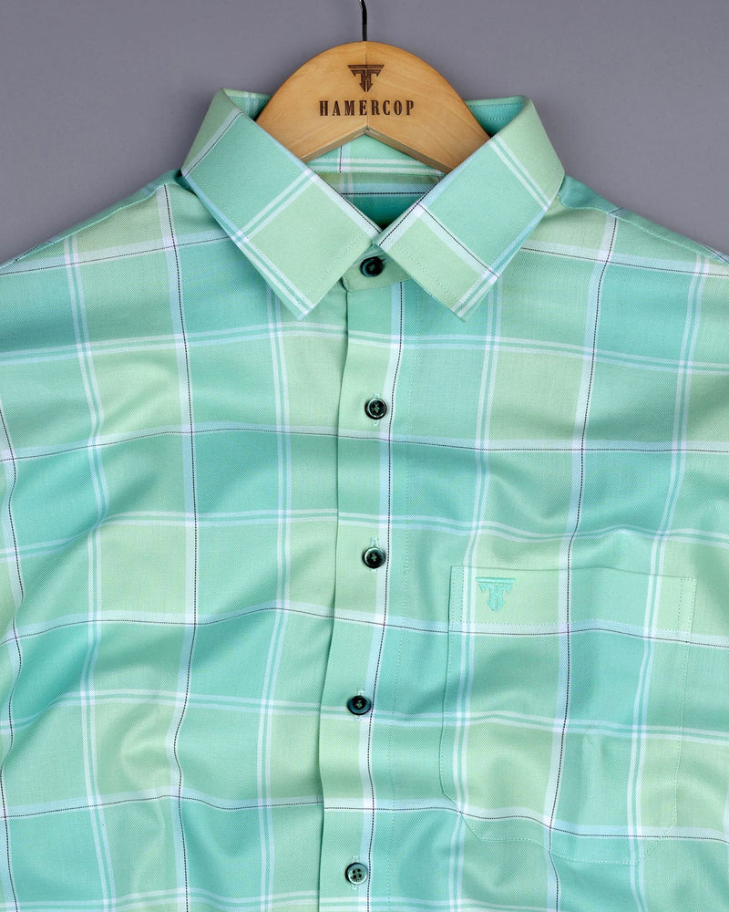 Endon Pista Green Shaded Twill Check Premium Cotton Shirt