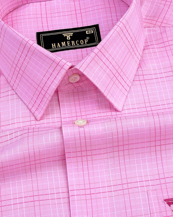 Magenta Pink Small Check Dobby Cotton Shirt